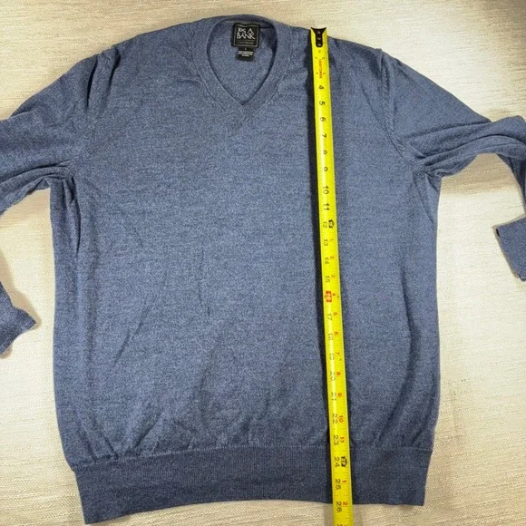 Jos A Bank Traveler Merino Wool V-Neck Sweater Mens Large Blue - Picture 4 of 6